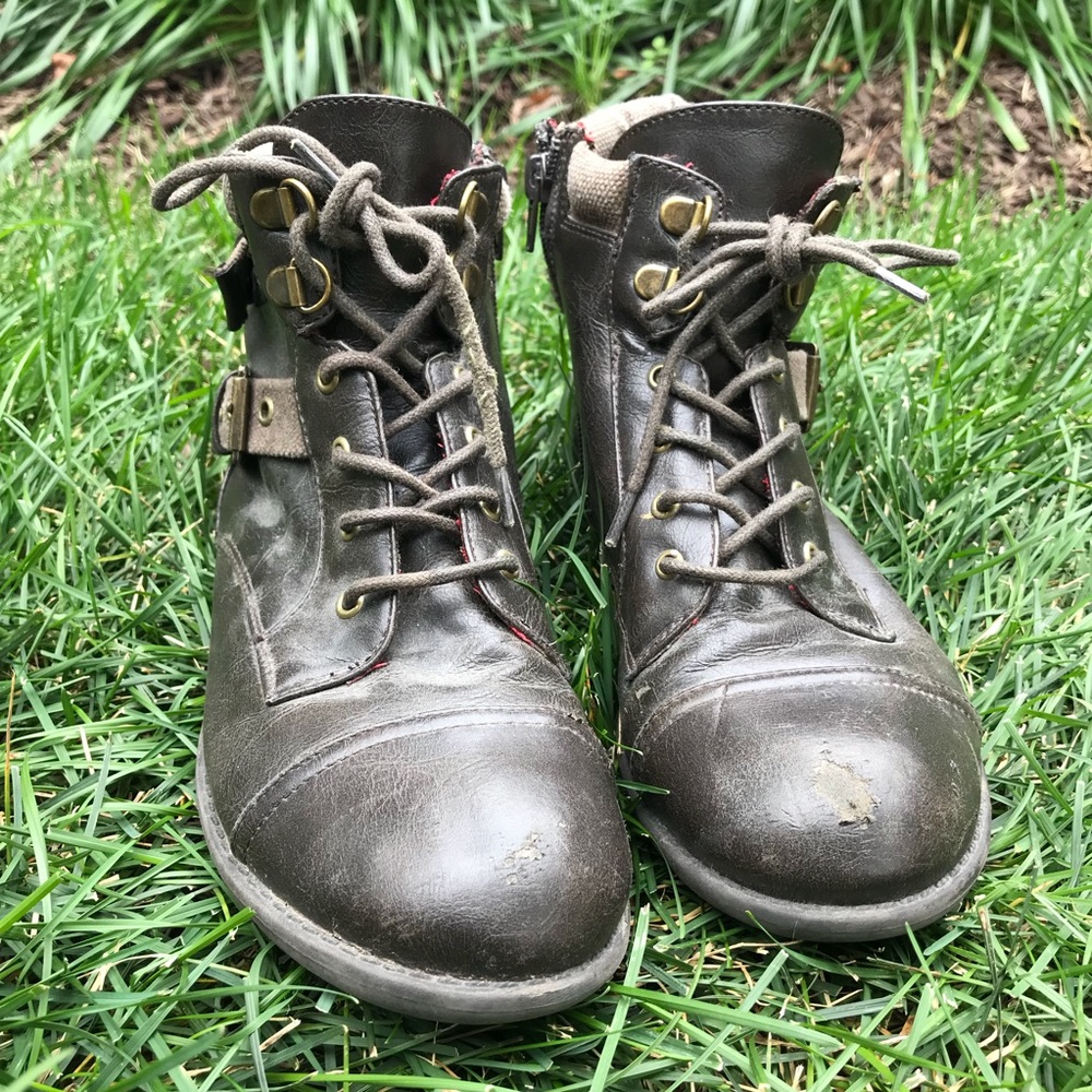 Brown Guess Combat Ankle Boots with Buckles
